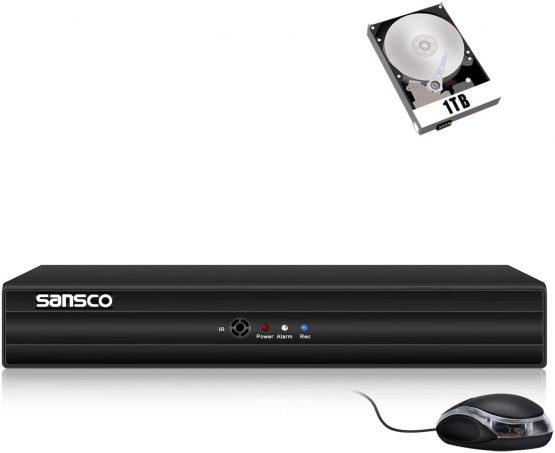 SANSCO 4 Channel 1080P Lite HD DVR Recorder with 1TB Hard Drive for CCTV Security Camera System, Support AHD/CVI/TVI/IP/CVBS(Analog) Cameras, Motion Detection, Email Alert, APP CMS Remote Viewing