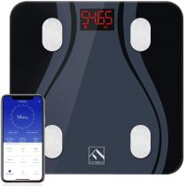 Smart Body Fat Scales, High Precision Bluetooth Scale with Smartphone App, Digital Weight Scales Bathroom Body Fat Weighing FITINDEX Body Composition Monitors for BMI Muscle, 180kg/28st/396lb, Black