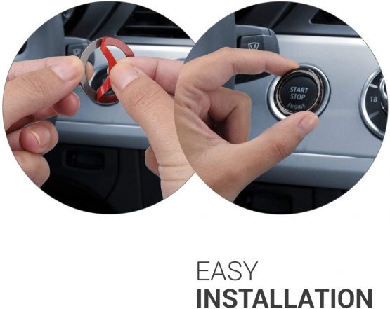 kwmobile Start Stop Button Ring Compatible with BMW BMW 3 Series E90/E91/E92/E93 - Carbon Fiber Car Trim Cover - Black - Image 4