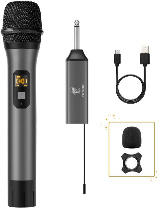 Wireless Microphone, TONOR UHF Metal Cordless Handheld Mic System with Rechargeable Receiver, 1/4” Output for Amplifier, PA System, Singing Karaoke Machine, 200ft (TW-620)