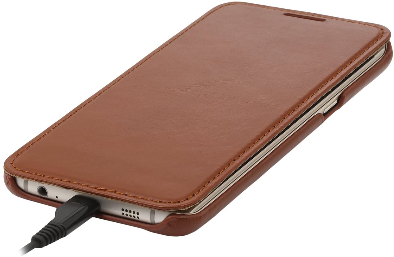 StilGut Case Compatible with Galaxy S6 edge+, Book Type Leather Flip Case, Cognac - Image 3