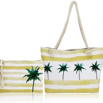 FARI Large Beach Bag, Travel Twine Beach Tote Bags, Canvas Shoulder Tote Handbag-Top Zipper Closure