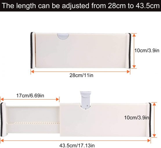 Drawer Dividers 11"-17.3" Adjustable Dresser Drawer Organizers, Drawer Separators for Silverware and Utensils, Tray Organizer for Kitchen, Drawer, Bathroom, Bedroom, Office or Dresser Storage - 4 Pack - Image 4