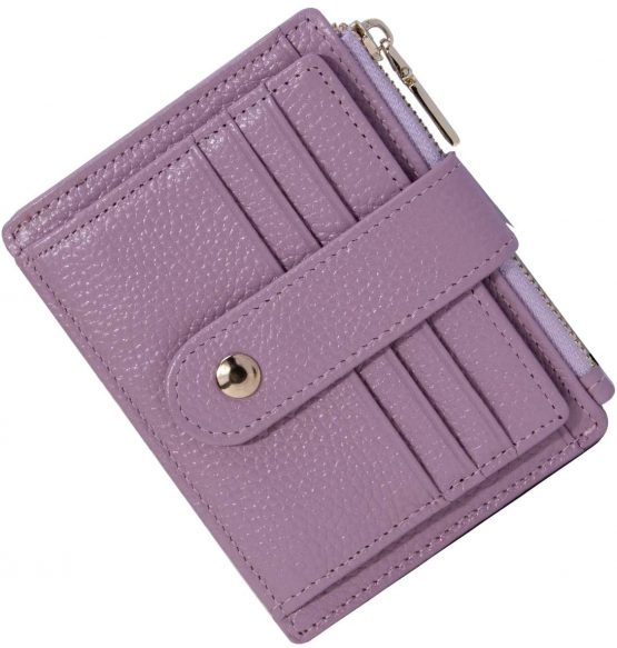 BTNEEU Men Women Leather Credit Card Holder RFID Blocking Slim Leather Wallet, Minimalist Card Holder Small Wallet with Coin Pocket, Thin Front Pocket Wallets with 9 Card Slots (Purple)
