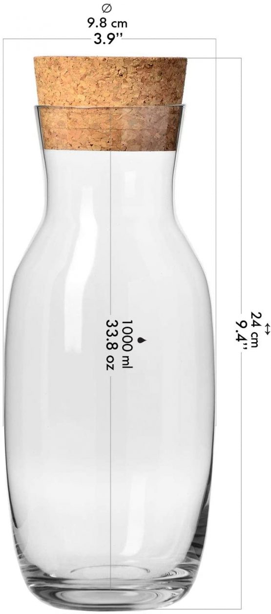Krosno Water Carafe Decanter with Cork Lid | 1000 ML | Pure Collection | Crystal Glass | Perfect for Home, Restaurants and Parties | Dishwasher and Microwave Safe - Image 2