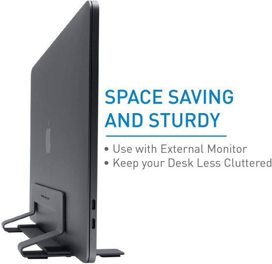 Macally Vertical Laptop Stand for Desk - Adjustable Laptop Holder for Universal Compatibility - Saves Space & Improves Airflow - Use as MacBook Vertical Stand or Laptop Dock - Weighted Steel Frame - Image 2
