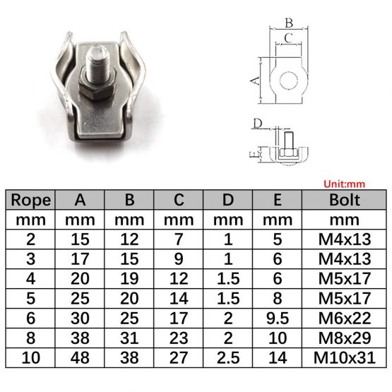 M6 304 Stainless Steel Bearing Simplex Single Bolt Wire Rope Clip Cable Clamps For Wire Cables (10PCS) - Image 4