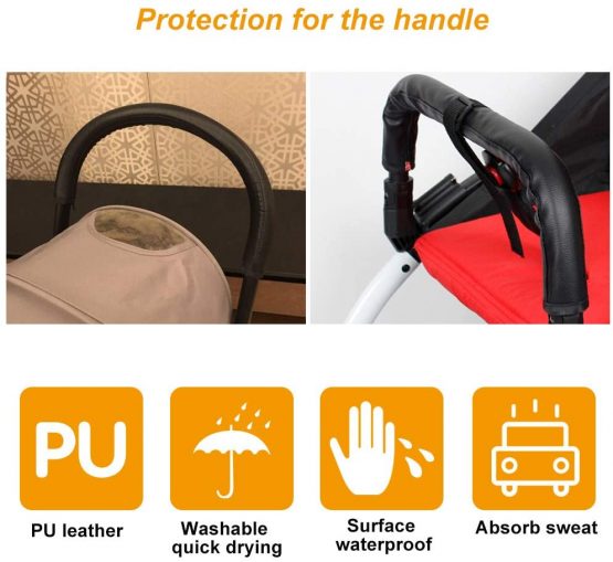 FAVENGO Baby Pushchair Handle Covers PU Leather Stroller Armrest Baby Stroller Handle Protector Waterproof Baby Buggy Armrest Handle Stroller Armrest with Zip, Anti-Dirty, Anti-wear, Anti-Breakage - Image 4