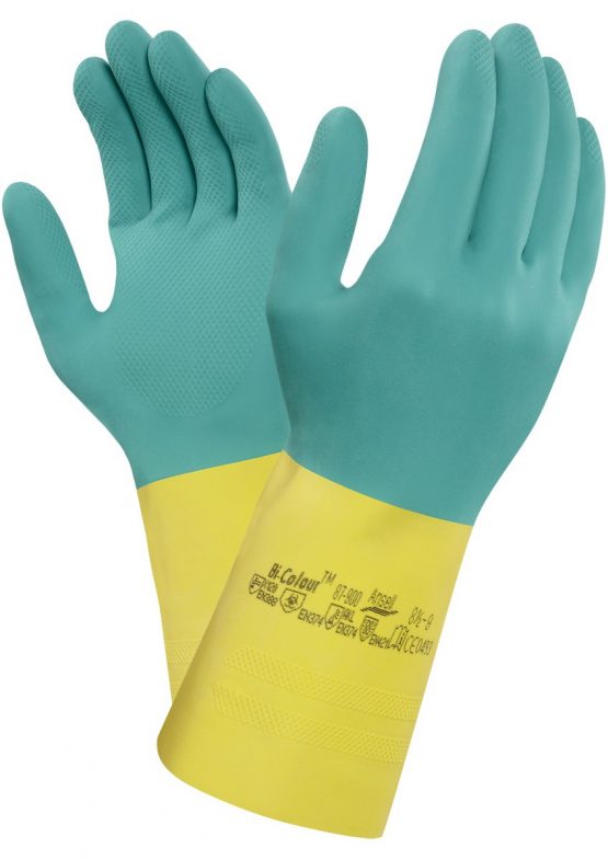 Ansell AlphaTec 87-900 Multi-Purpose Work Gloves, Chemical Resistant, Durable Design, Strong Grip, Cotton Flocked, Industrial Safety Glove in Latex, Men Women, Green, Size S (12 Pairs)