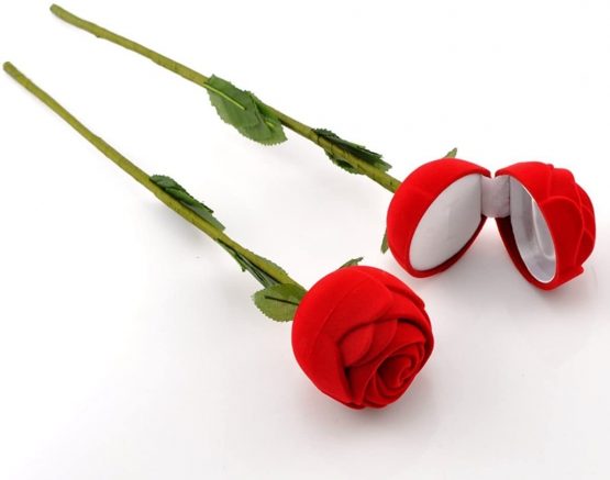Veewon 1pcs Novelty Red Rose Flower Velvet Rings Jewellery Display Box Box Wedding Ring Case - Image 2