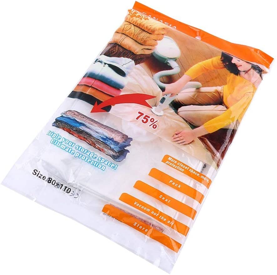 Yosoo Pack Of 5 Vacuum Compressed Storage Bags Transparent Household Space Saver Bags Storing Clothing Duvets Bedding Pillows Curtains (Size : 80 * 110cm)