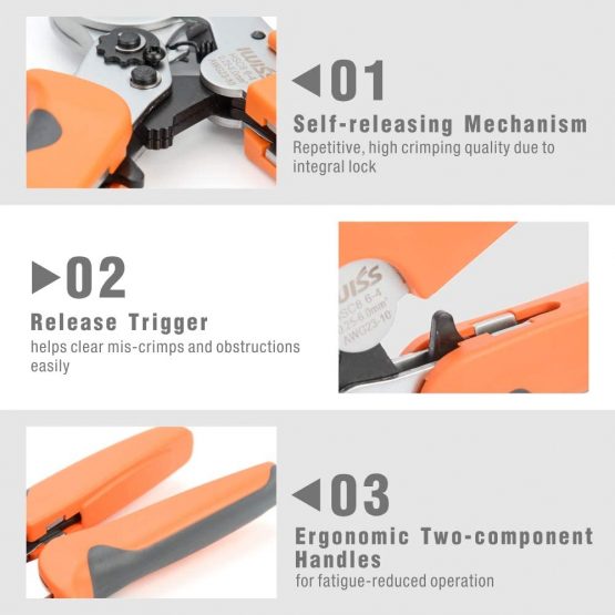 IWISS Bootlace Ferrule Crimping Tools, Used for 0.25-10.0mm² End-Sleeves Cable Ferrules,Self Adjustable Ratcheting Wire Crimper-Square Crimp Type - Image 3