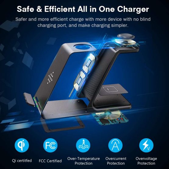 GEEKERA Wireless Charger, 3 in 1 Wireless Charging Stand Dock for iPhone 13/13 Pro Max/12/12 Pro Max/11/11 Pro Max/XS Max/XR/X/8 Plus/AirPods Pro/3/2/Apple Watch 7/6/5/4/3/2/SE, Temperature Control - Image 4