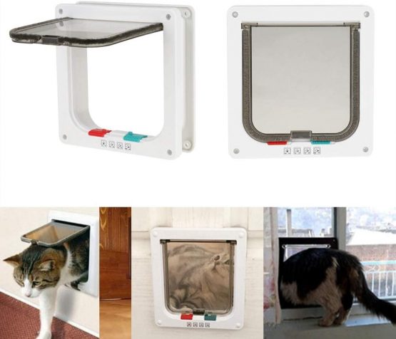 Cat Flap Door 4 Way Locking Cat Flap Door Pet Flap Dog Door In & Out Safe Pet Door for Cat and Small Dogs Doggies Puppy Animals (Size S)