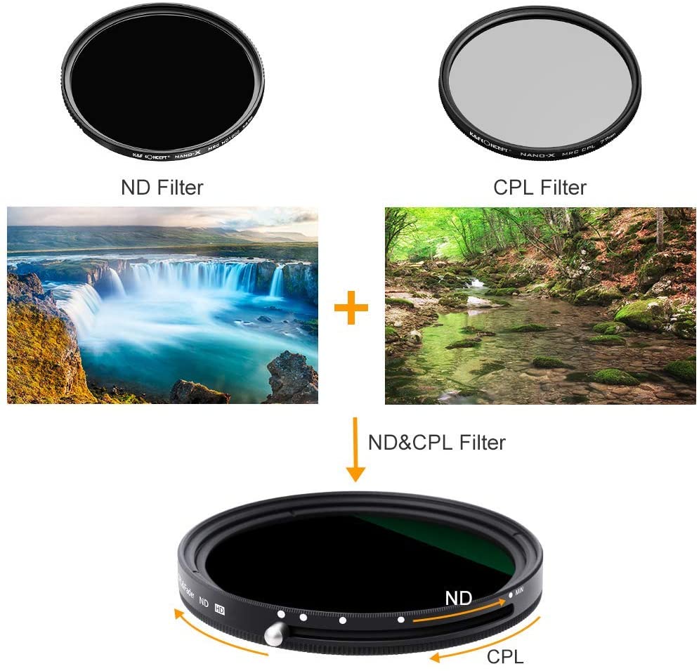 K&F Concept 82mm Variable ND Filter+CPL 2 in 1 Function Graduated Fader Neutral Density Filter MRC 18-Layer ND2-ND32 - Image 2