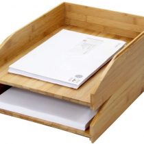 Bamboo Set of 2 Stackable Letter Racks A4 Paper Letter Tray Magazines Holder Sorter
