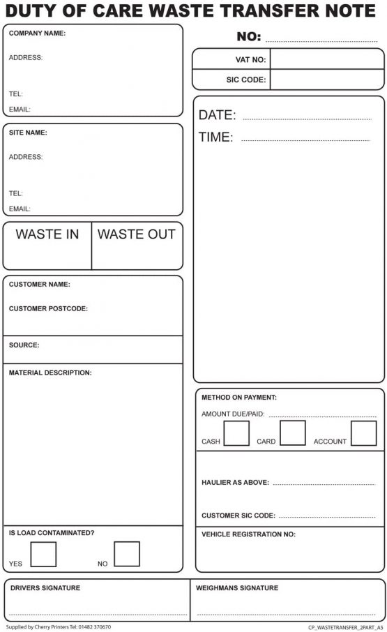 Cherry Carbonless NCR Duty of Care Waste Transfer Duplicate Book A5 50 Sets - Image 3