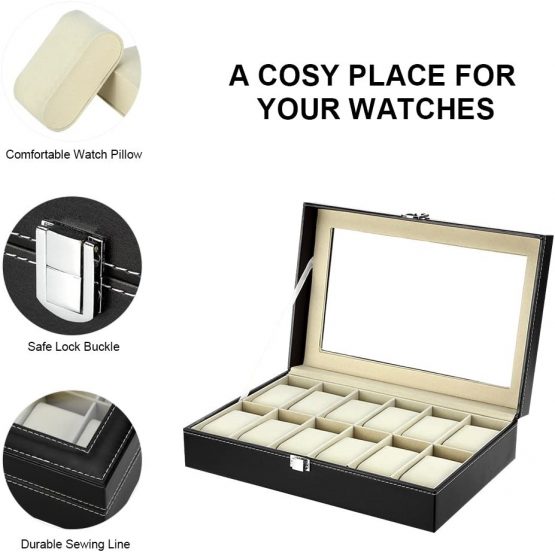 ZOGIN Aluminum 12 Grid Watches Jewelry Display Storage Boxes Case with Pillows Holders - Image 4