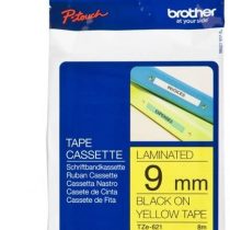 Brother TZe-621 Labelling Tape Cassette, 9 mm (W) x 8 m (L), Laminated, Brother Genuine Supplies - Black on Yellow