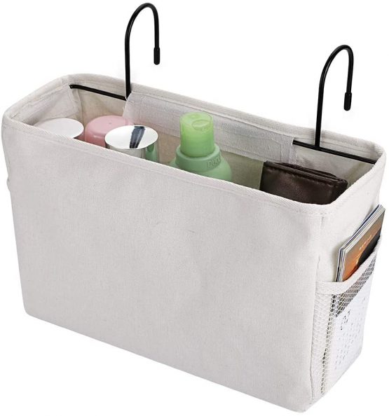 SUMNACON Bedside Hanging Storage Bed Pockets Baskets Dormitory Bed Organiser Caddy Desktop Storage Rack for Home Office School Dorm Room Bunk Bed (White)