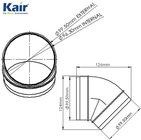 Kair 45 Degree Elbow Bend 100mm - 4 inch Round Plastic Ducting Joint to Connect Round Duct Pipe or Flexible Hose - Image 3