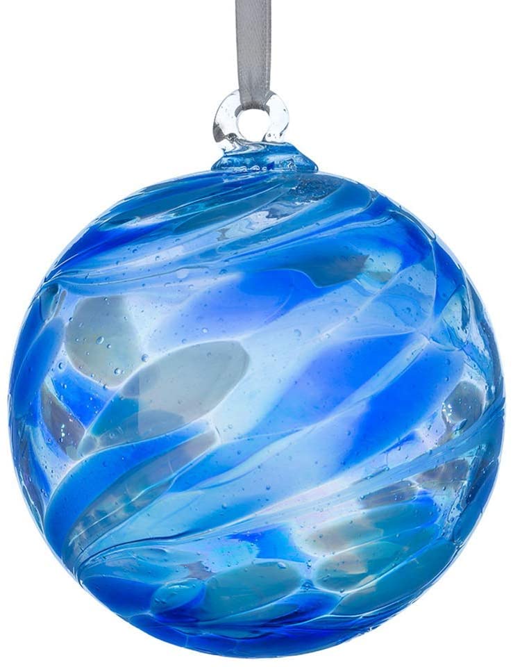 Sienna Glass 10cm Turquoise Birthstone Friendship Ball, Handcrafted Mouth-Blown Glass Ornament