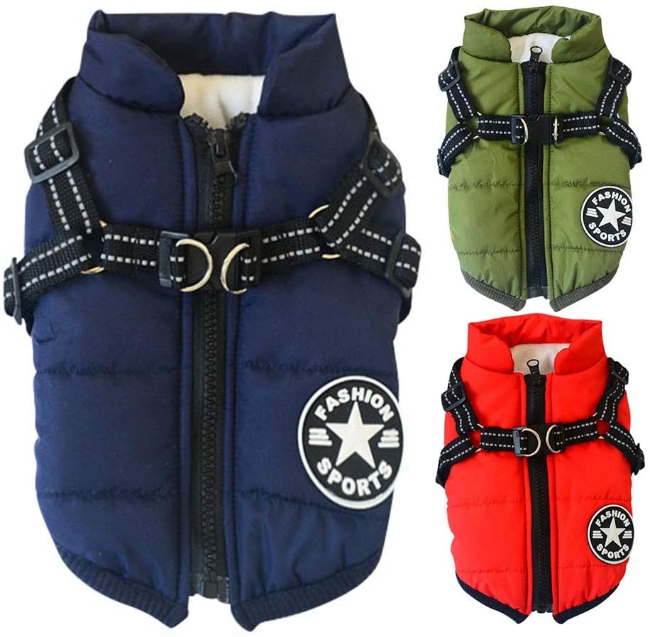 Poseca Dog Clothes for Small Dogs Dog Coat Waterproof Winter Jacket Warm Vest Dog Clothes Dog Coat Warm Winter Dog Jacket with Dog Harness for Small Medium Large Dogs