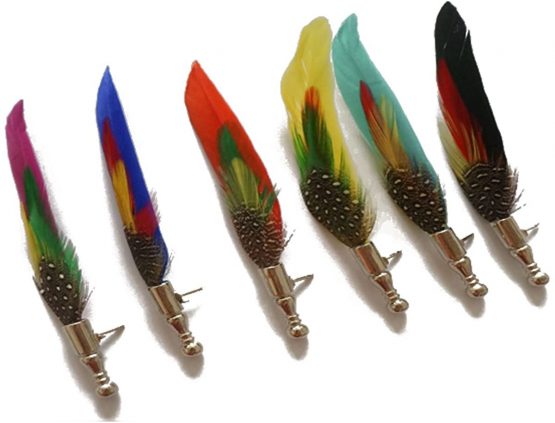 Funny Show Men's Colorful Feather Handmade Lapel Pin Boutonniere for Suit(Pack of 6), M, Multi Color