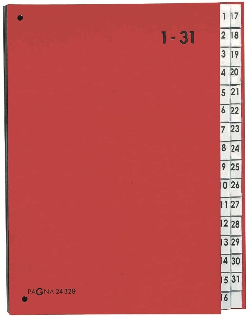 Pagna 24329-01 Desk Organiser 1-31 Coloured Cover 32-Piece Red, a4