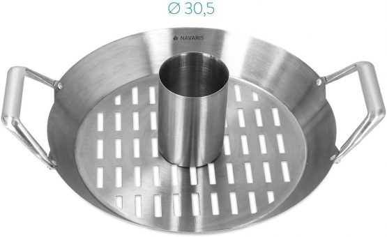 Navaris Chicken roaster for oven BBQ - Stainless steel chicken stand - Stainless steel roaster with aroma vessel drip tray - Ø 30,5cm - Image 3