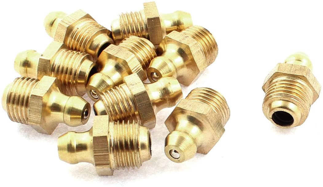 sourcingmap 10mm Male Thread Straight Grease Nipple Fitting 10pcs Gold Tone, 18 x 11mm/0.7" x 0.43"(L*D)