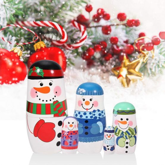 Christmas Nesting Dolls, 5pcs Christmas Hand-painted Cute Wooden Matryoshka Dolls Russian Nesting Dolls Set Home Decoration (Snowman) - Image 2