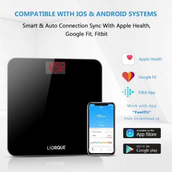 LIORQUE Digital Bathroom Scales Weighing Scale with High Precision Sensors and Smartphone App, Bluetooth Scales for Body Weight and BMI (lb/kg), White - Image 3