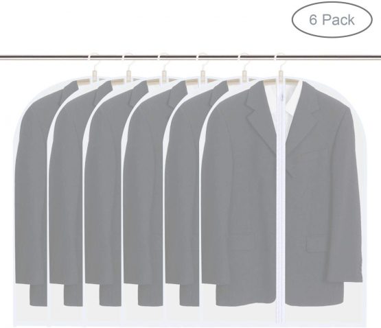 Vicloon Clothes Covers, 6Pcs Garment Covers EVA Dustproof Waterproof Anti-Moth Suit Covers with Zip Coat Covers for Clothes Suits Shirts Gowns and Dresses