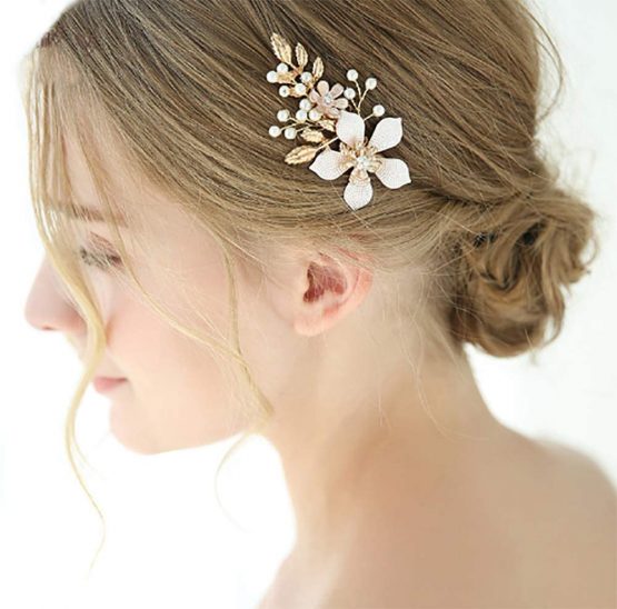 Deniferymakeup 3.2'' Gold Hair Clip Bridal Hair Jewelry Handmade Headpiece Pearl Hair Clip Wedding Hair Accessories - Image 4