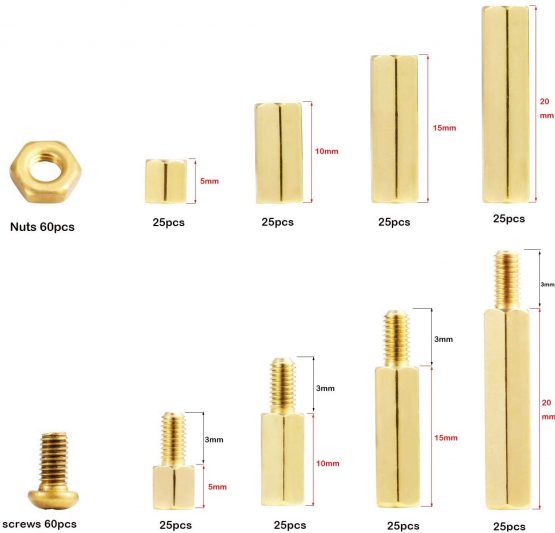 Litorange 320 Pieces M2 Male Female Hex Brass Spacer Standoff Screw Nut Threaded Pillar PCB Motherboard Assortment Kit - Image 3