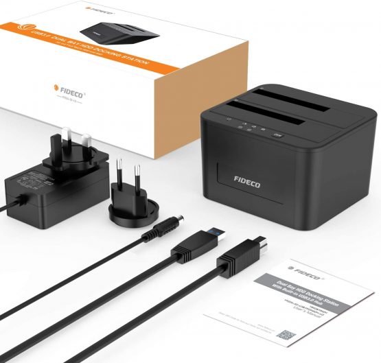 FIDECO Hard Drive Docking Station, USB 3.0 SATA HDD Docking Station for 2.5 & 3.5 inch SATA HDD/SSD, Dual Bay, Support Offline Clone and 2x 16TB Hard Drives - Image 2