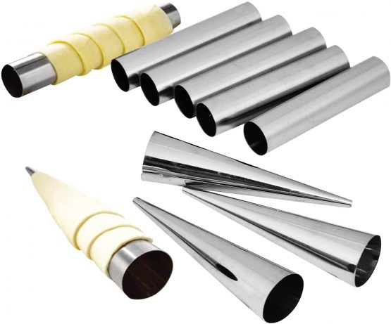 NewlineNY Stainless Steel 10 Pcs Fromage POURERS Tubes Set, 6 Circular + 4 Cone Cannoli Pastry Forms