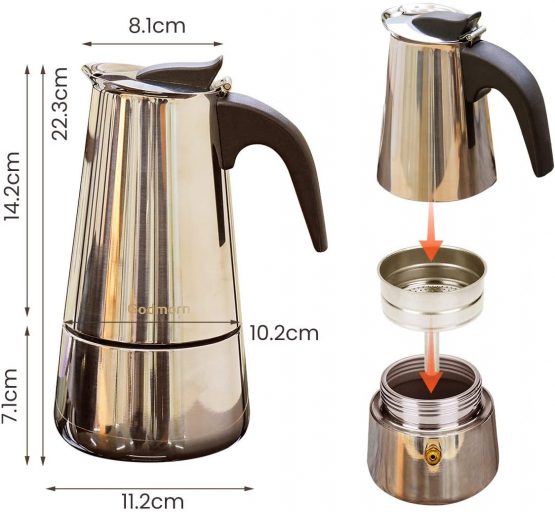 Godmorn Stovetop Espresso Maker, Italian Coffee Maker Moka Pot, 450ml/9 Cup (Espresso Cup=50ml), 430 Stainless Steel Classic Cafe Maker, Suitable for Induction Hob - Image 4