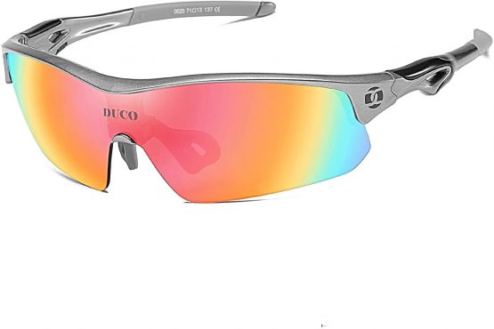 DUCO Polarized Sports Sunglasses with 5 Interchangeable Lenses UV400 Protection Sports Sunglasses for Cycling Running Glasses