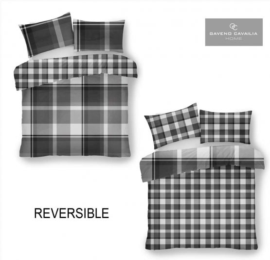 Gaveno Cavailia Waverly Check Luxurious Bed Set with Duvet Cover and Pillow Cases, Polyester-Cotton, King - Grey - Image 2