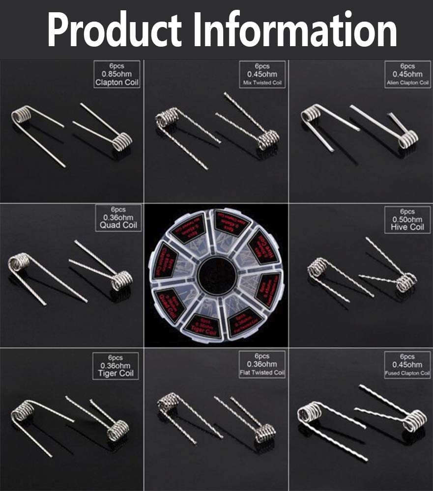 DXIA 96Pcs PreMade Coils, 8 in 1 Heating Wire Kit, PreMade Coils Selection of 8 Styles Clapton
