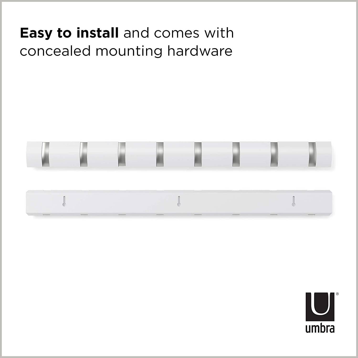 Umbra Flip Wall-Mounted Coat Rack with 8 Hooks, Modern, Space-Saving Storage for Hats Jackets, Bags, Entryway, Mudroom - Image 3