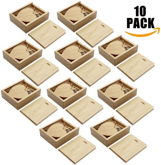 A Plus+ 10PCS Maple USB 3.0 Flash Drives 16GB Gift Set Wooden Heart USB Sticks Gifts With Box For Friend Kids Lover Wedding