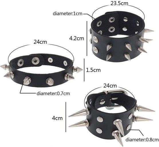 falllea 6 Pcs Unisex Black Metal Spike Studded Punk Bracelet Leather Rivets Bracelet Cuff for Mens Womens Rock Vintage Gothic Style Adult - Image 3
