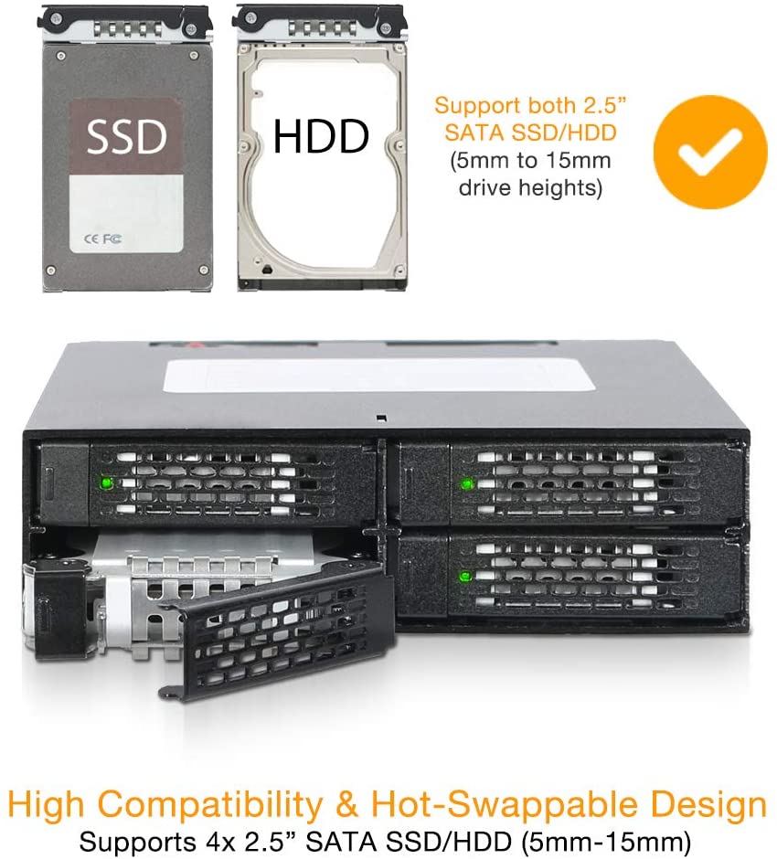 Icy Dock 4-in-1 SATA Hot Swap Backplane RAID Cage Hard Drive Case, black, 4x SATA SSD - Image 2