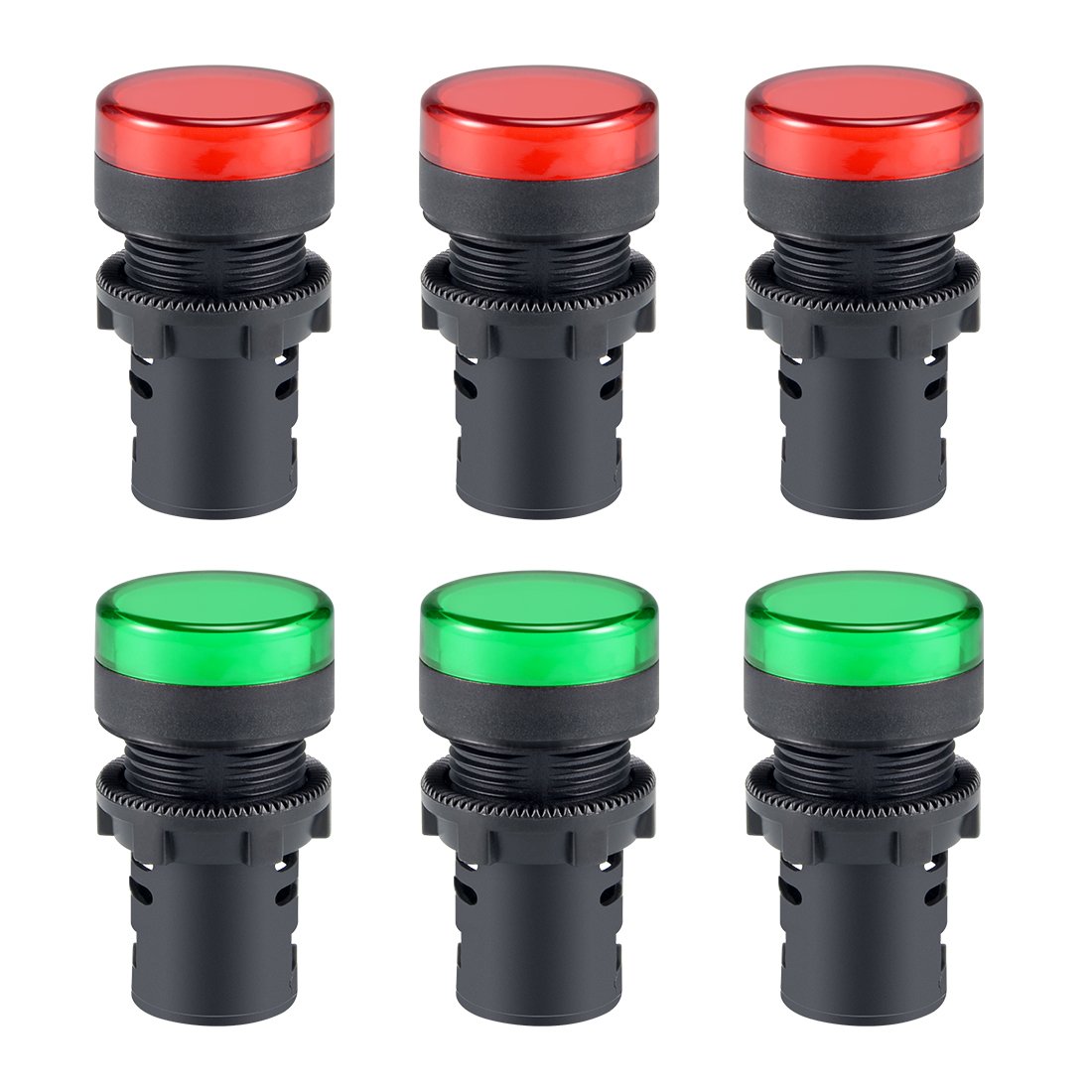 sourcing map 6Pcs Red Green Indicator Light AC/DC 24V, 22mm Panel Mount, for Electrical Control Panel HVAC, DIY Projects