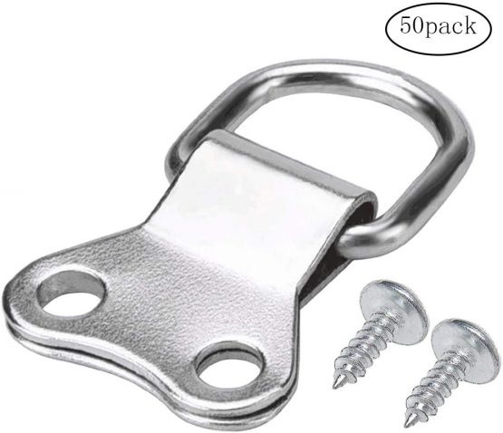 kuou 50 Pieces D-Ring Picture Hooks, Frame Hanging Double Hole Hangers with Screws Silver Plated