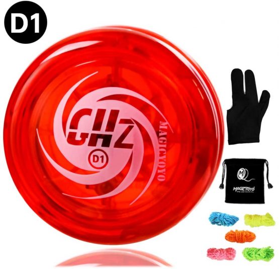 MAGICYOYO Professional Yoyo Beginners D1 GHZ, Responsive Yoyo for Kids Looping Yoyo, with 5 Yoyo Replacement Strings, Glove, Yo-yo Bag (Red)