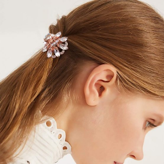 3PCS Crystal Rhinestone Rose Gold Tone Small Metal Hair Claw Clips for Women Girls - Image 2